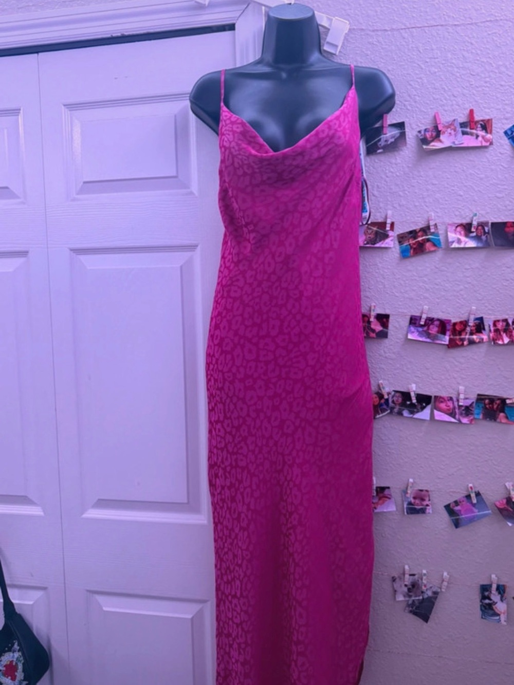 Bar III Hot Pink Leopard-Print Satin Maxi Slip Dress